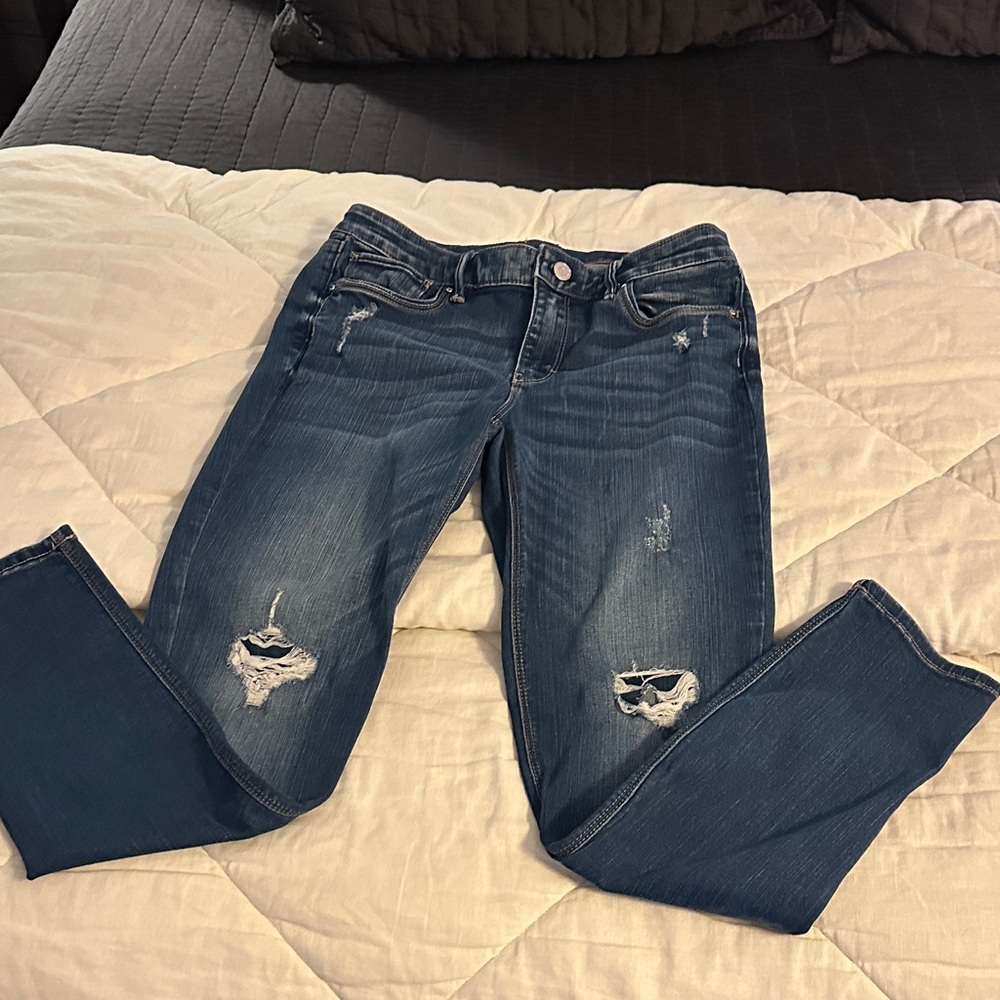White House Black Market Distressed Skinny Jeans - Blue